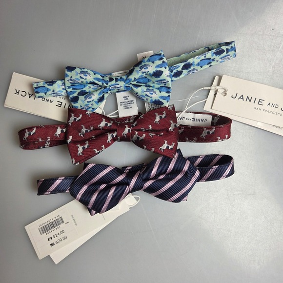 Janie and Jack Other - Janie and Jack Boys Bow Tie Set 3 Pack Fish Dog Stripe Blue Burgundy Navy NWT